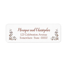 Floral Gold Copper Burgundy Wedding Etiket