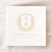 Floral Gold Crest Wedding Monogram Folie Servetten