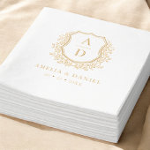 Floral Gold Crest Wedding Monogram Folie Servetten