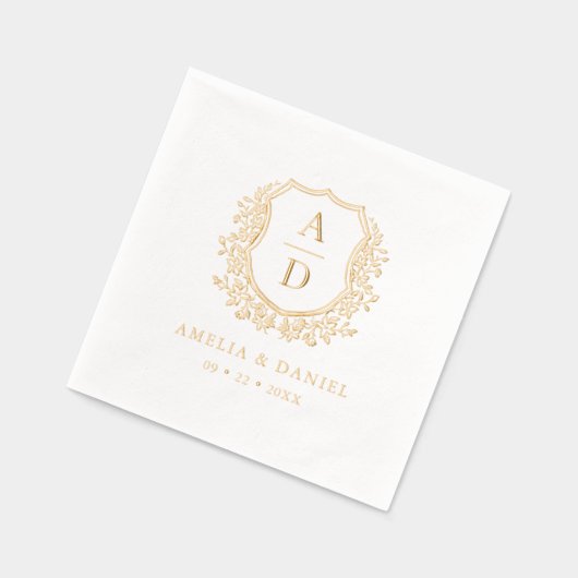 Floral Gold Crest Wedding Monogram Folie Servetten (Links)