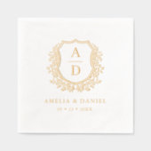 Floral Gold Crest Wedding Monogram Folie Servetten (Voorkant)