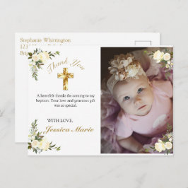 Floral Gold Cross Baptisme Foto: Dank je wel Briefkaart