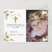  Floral Gold Cross Baptisme Foto: Dank je wel Briefkaart (Voorkant)
