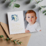 floral gold cross Baptisme foto Folie Feestdagenkaart<br><div class="desc">Viel je baby's baptisme op met dit florale kruisdesign met een foto van je baby. De tekst en de formulering samen met andere eigenschappen van dit ontwerp kunnen worden gepersonaliseerd. Het afbeelding kan worden vervangen en bewerkt.</div>