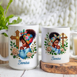 Floral Gold Cross Christelijk etnisch biddend meis Koffiemok