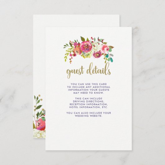 Floral Gold | Details van de bruiloft Informatiekaartje (Voorkant / Achterkant)