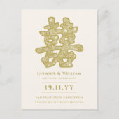 Floral Gold Double Gelukkig Chinees sparen de datu Aankondigingskaart (Voorkant)