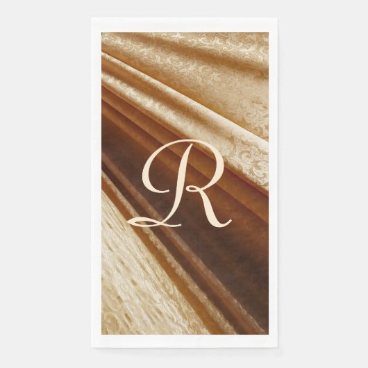 Floral Gold Draped Fabric Monogrammed Servet (Voorkant)