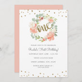 Floral Gold Een Krans Eerste Verjaardag Kaart (Voorkant / Achterkant)