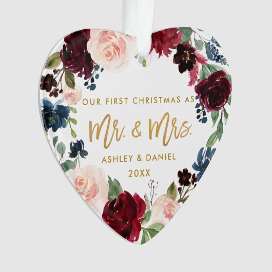 Floral Gold Eerste Kerstmis | Foto terug Ornament (voorkant)