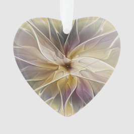 Floral Gold Eggplant Abstract fractal Art Heart Ornament