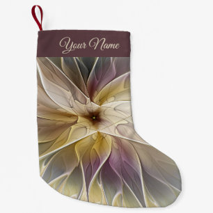 Floral Gold Eggplant Modern Abstracte fractal naam Kleine Kerstsok
