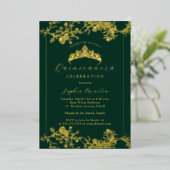 Floral Gold Emerald Quinceanera Folie Uitnodiging (Staand Voorkant)