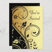 Floral Gold en Black Scroll All Occasion Invitatio Kaart (Voorkant / Achterkant)