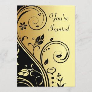 Floral Gold en Black Scroll All Occasion Invitatio Kaart
