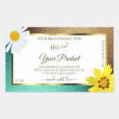 Floral Gold en Blauwgroen Glitter White Product La Rechthoekige Sticker (Voorkant)