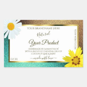 Floral Gold en Blauwgroen Glitter White Product La Rechthoekige Sticker