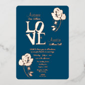 Floral Gold en Blue Folie Invitation Folie Uitnodiging (Voorkant)