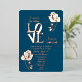 Floral Gold en Blue Folie Invitation Folie Uitnodiging (Staand Voorkant)
