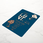 Floral Gold en Blue Folie Invitation Folie Uitnodiging (Gedraaid)