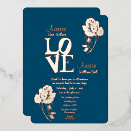 Floral Gold en Blue Folie Invitation Uitnodiging