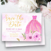 Floral Gold en Pink Princess Gown Save The Date