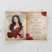 Floral Gold en Red Quinceañera Foto gevouwen (Binnen)