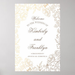 Floral Gold en White Huge Wedding Welcome Sign Poster