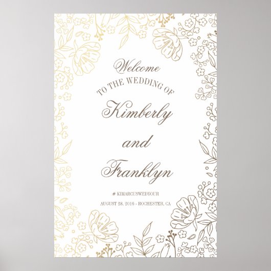 Floral Gold en White Huge Wedding Welcome Sign Poster (Voorkant)