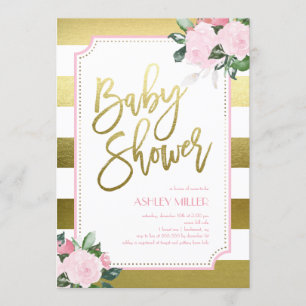 Floral Gold Faux Foil   Baby shower Kaart
