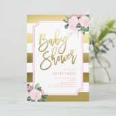 Floral Gold Faux Folie | Baby Shower Kaart (Staand voorkant)