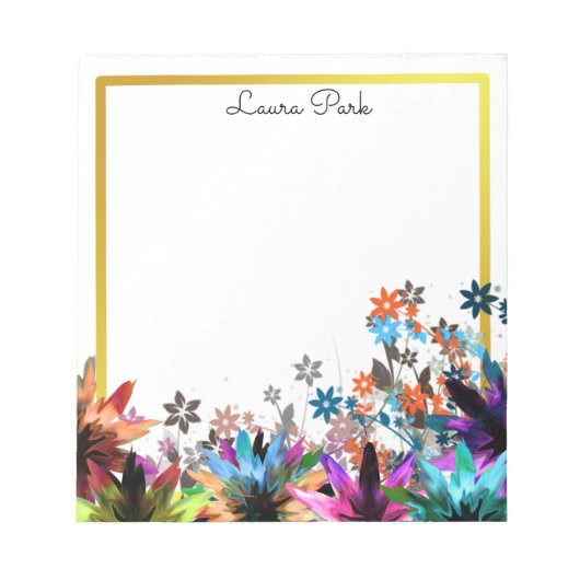 Floral Gold Faux Personalized Cute Girly Notitieblok (Voorkant)