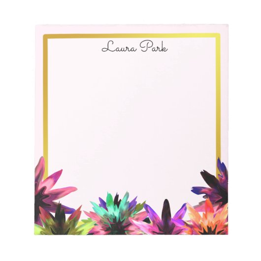 Floral Gold Faux Personalized Cute Girly Notitieblok (Voorkant)