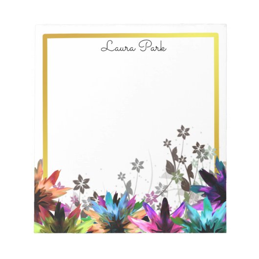Floral Gold Faux Personalized Cute Girly Notitieblok (Voorkant)