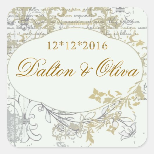 Floral  Gold Fleur Save The Date Wedding Vierkante Sticker (Voorkant)