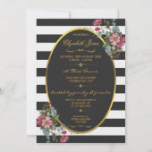 Floral Gold Foil Baby shower Zwart Wit Strepen Kaart (Achterkant)