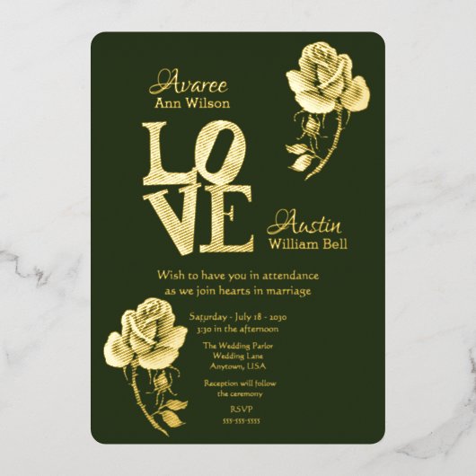 Floral Gold Foil Folie Invitation Folie Uitnodiging (Voorkant)