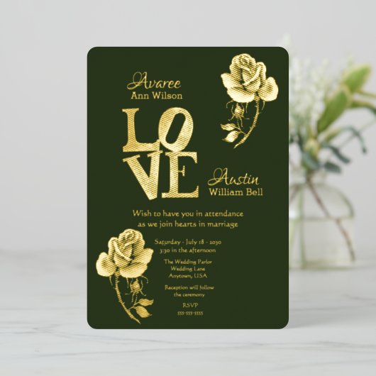 Floral Gold Foil Folie Invitation Folie Uitnodiging (Staand Voorkant)