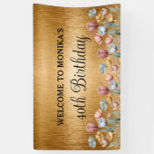 Floral Gold Foil Gelukkige Verjaardag Spandoek (Verticaal)