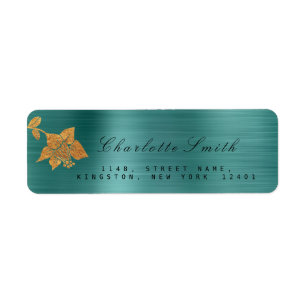 Floral Gold Foil Metallic Blauwgroen tropische RSV Etiket