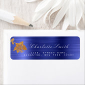 Floral Gold Foil Metallic Cobalt Blue RSVP Etiket (Insitu)