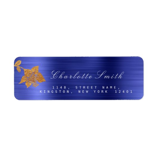 Floral Gold Foil Metallic Cobalt Blue RSVP Etiket (Voorkant)