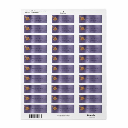 Floral Gold Foil Metallic Paars Plum RSVP Etiket (Full Sheet)