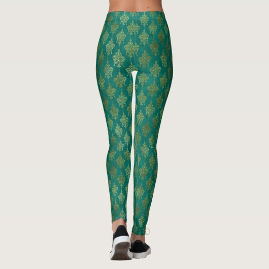  Floral Gold Foil op Kelly Green Leggings (Achterkant)