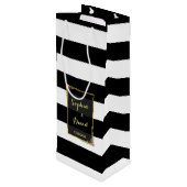 Floral Gold Foil Stripe Weddenwijn Wijn Cadeautas (Achterkant Gekanteld)