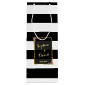 Floral Gold Foil Stripe Weddenwijn Wijn Cadeautas (Achterkant)