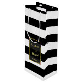 Floral Gold Foil Stripe Weddenwijn Wijn Cadeautas (Voorkant Gekanteld)