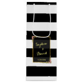 Floral Gold Foil Stripe Weddenwijn Wijn Cadeautas (Voorkant)