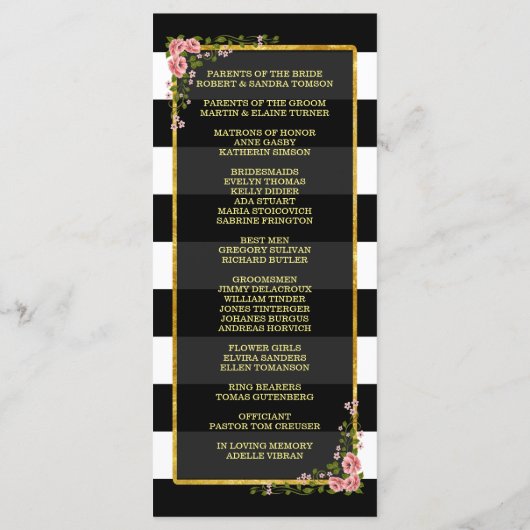 Floral Gold Foil Stripe Wedding Ceremony Programme Programmakaart (Achterkant)