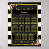 Floral Gold Foil Stripe Wedding Seding Chart Poster (Voorkant)